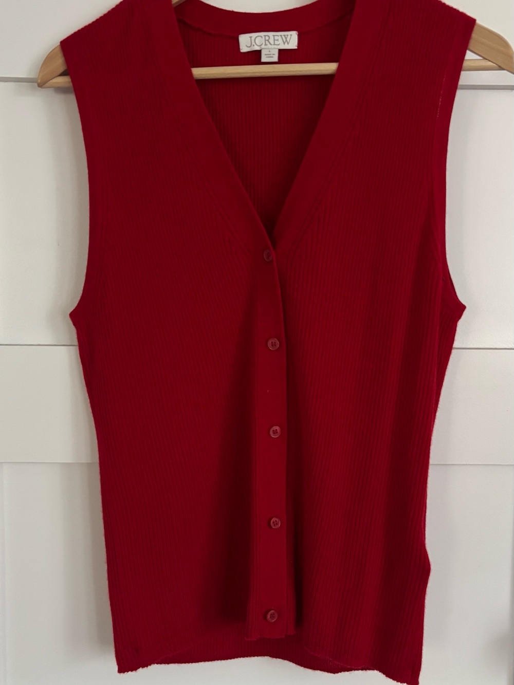 J. Crew Red Ribbed Button-Front Tank Top